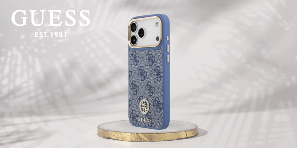 Etui Guess 4G Strass Logo MagSafe do     iPhone 17 Pro Max niebieski