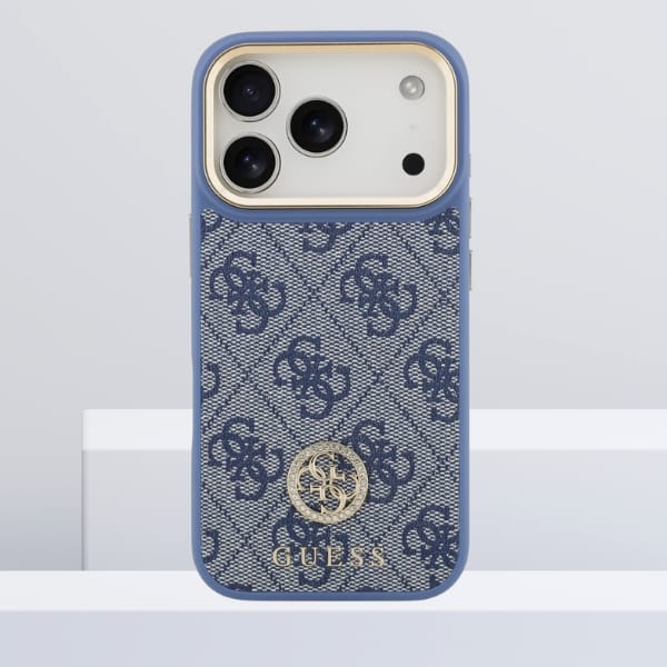 Etui Guess 4G Strass Logo MagSafe do     iPhone 17 Pro niebieski