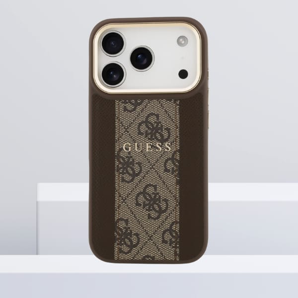 Etui Guess 4G Stripe MagSafe do iPhone   17 Pro brązowy