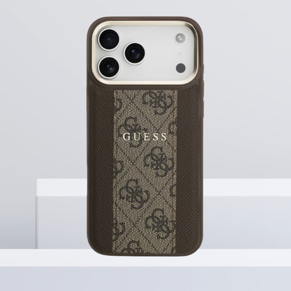 Etui Guess 4G Stripe MagSafe do iPhone   17 Pro Max brązowy