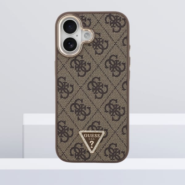 Etui Guess 4G Triangle Logo MagSafe do   iPhone 17 brązowy złoty
