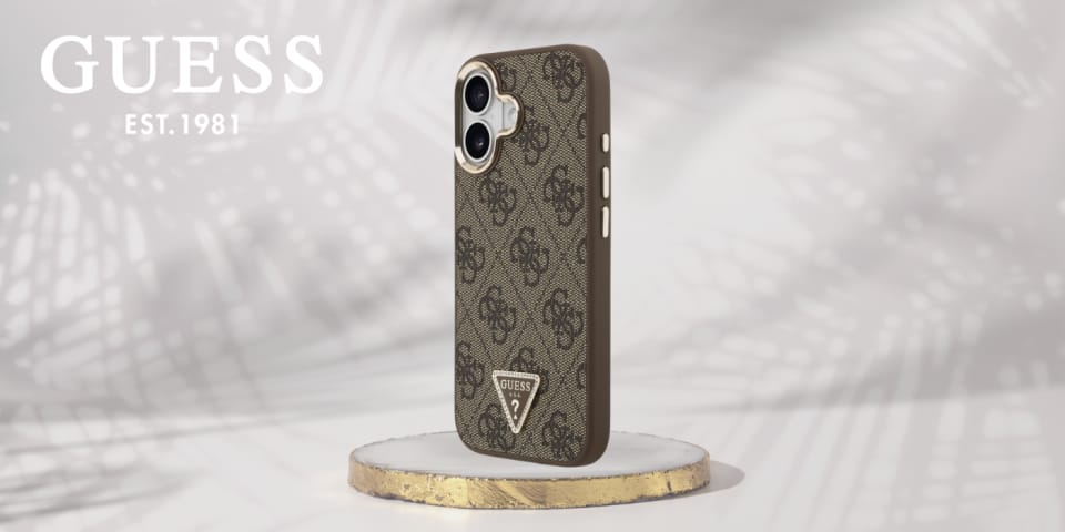 Etui Guess 4G Triangle Logo MagSafe do   iPhone 17 brązowy złoty