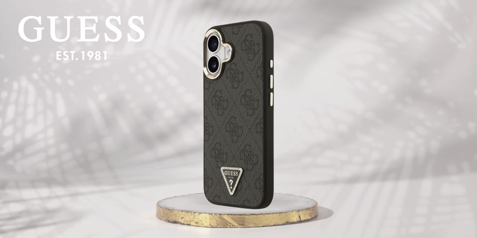 Etui Guess 4G Triangle Logo MagSafe do   iPhone 17 czarny złoty