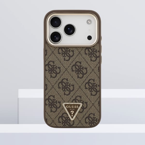 Etui Guess 4G Triangle Logo MagSafe do   iPhone 17 Pro brązowy złoty