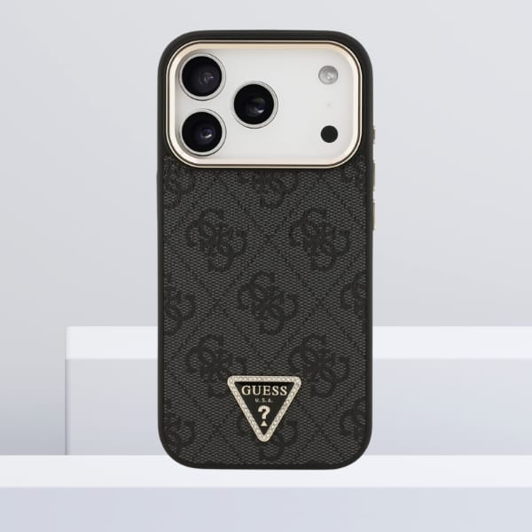 Etui Guess 4G Triangle Logo MagSafe do   iPhone 17 Pro czarny złoty