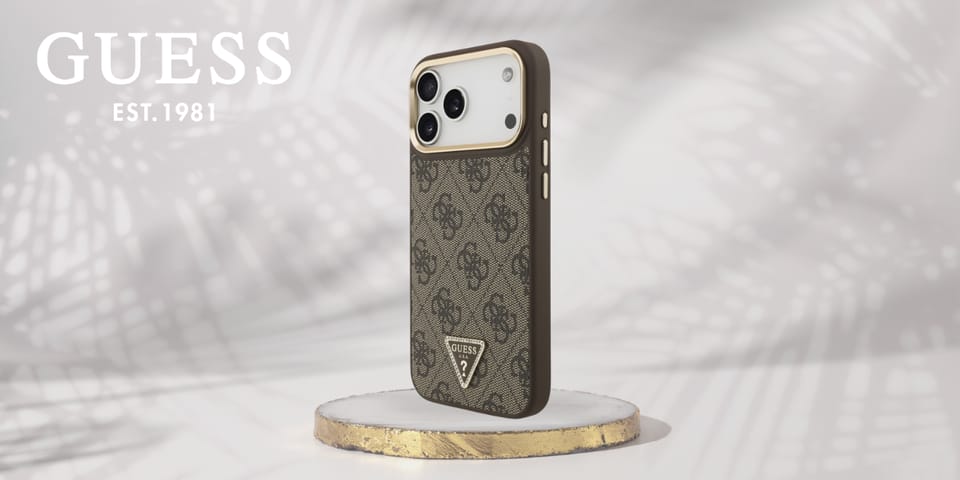 Etui Guess 4G Triangle Logo MagSafe do   iPhone 17 Pro Max brązowy złoty