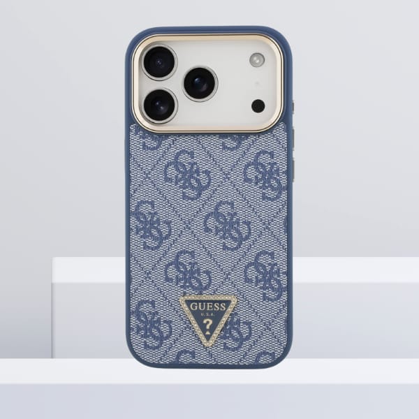 Etui Guess 4G Triangle Logo MagSafe do   iPhone 17 Pro niebieski złoty
