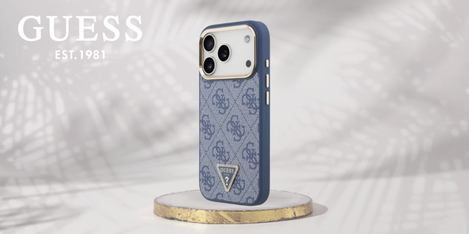 Etui Guess 4G Triangle Logo MagSafe do   iPhone 17 Pro niebieski złoty