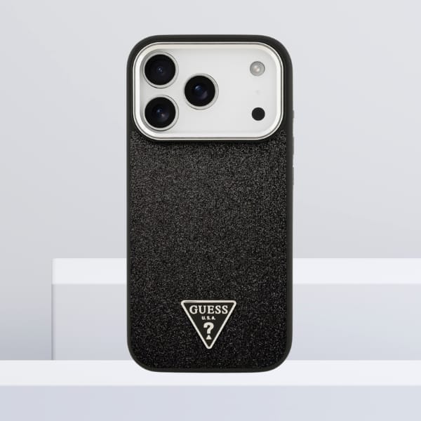 Etui Guess Glitter Triangle Logo MagSafe do iPhone 17 Pro czarny