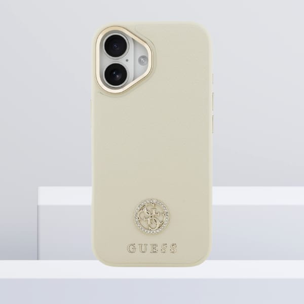 Etui Guess Grained Strass Logo MagSafe   do iPhone 17 beżowy