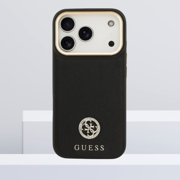 Etui Guess Grained Strass Logo MagSafe   do iPhone 17 Pro czarny