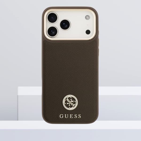 Etui Guess Grained Strass Logo MagSafe   do iPhone 17 Pro Max brązowy