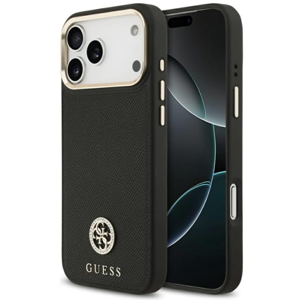 Etui Guess Grained Strass Logo MagSafe   do iPhone 17 Pro Max czarny
