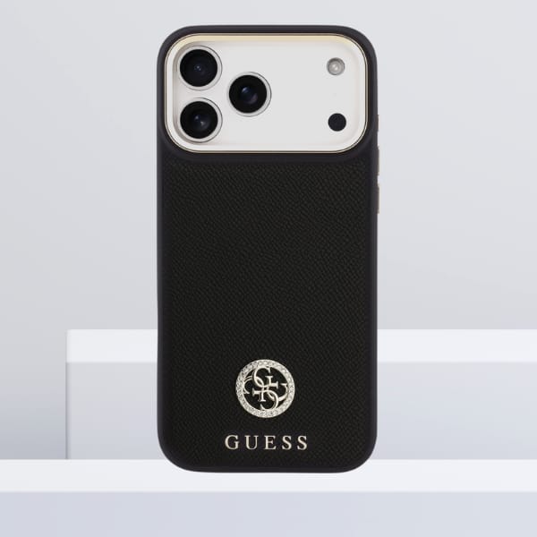 Etui Guess Grained Strass Logo MagSafe   do iPhone 17 Pro Max czarny