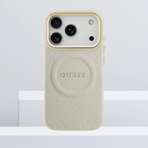 Etui Guess Peony Hot Stamp MagSafe do    iPhone 17 Pro beżowy