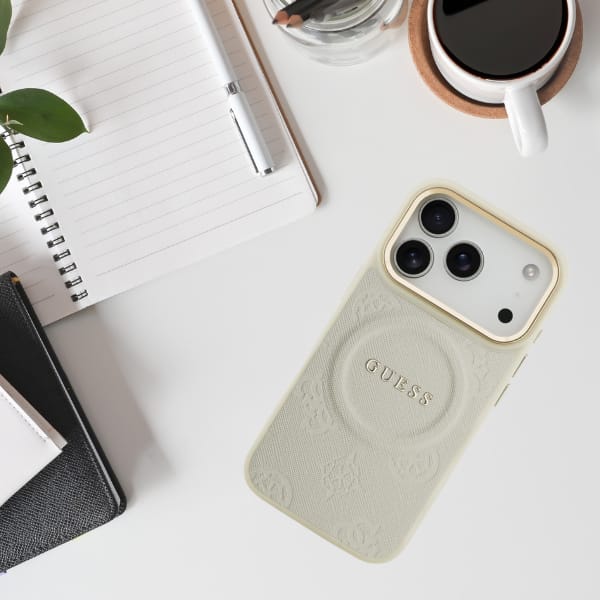 Etui Guess Peony Hot Stamp MagSafe do    iPhone 17 Pro beżowy