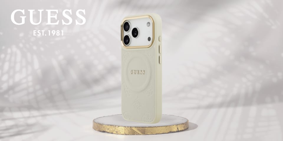 Etui Guess Peony Hot Stamp MagSafe do    iPhone 17 Pro beżowy