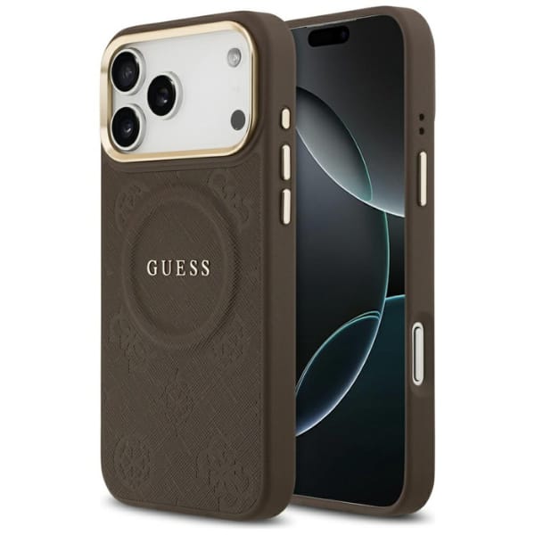 Etui Guess Peony Hot Stamp MagSafe do iPhone 17 Pro Max brązowy