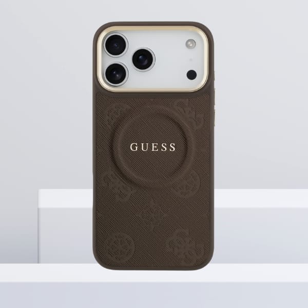 Etui Guess Peony Hot Stamp MagSafe do iPhone 17 Pro Max brązowy
