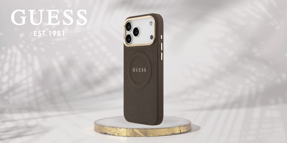 Etui Guess Peony Hot Stamp MagSafe do iPhone 17 Pro Max brązowy