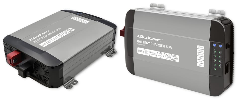Qoltec Inteligentna profesjonalna ładowarka Monolith do akumulatorów LiFePO4 AGM GEL SLA | 50A | 12V