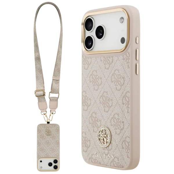 Etui Guess 4G Strass Logo & Big Strap    Metal Buttons MagSafe do iPhone 17 Pro Max różowy