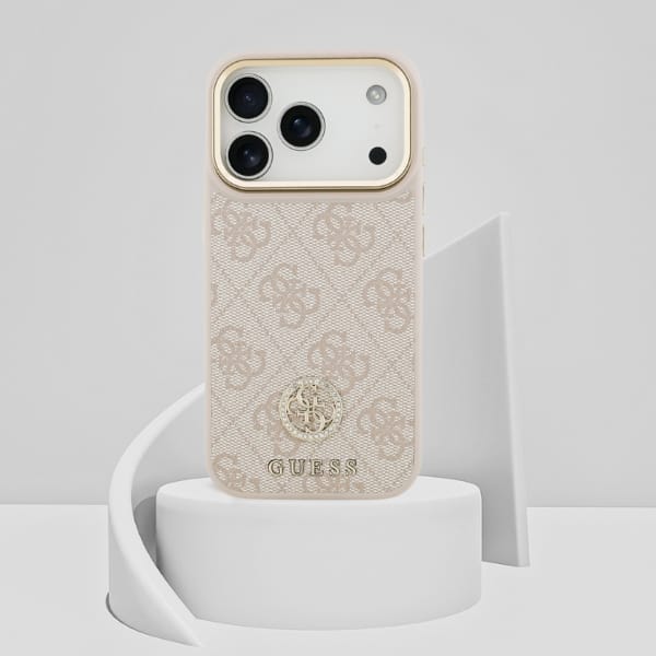 Etui Guess 4G Strass Logo & Big Strap    Metal Buttons MagSafe do iPhone 17 Pro różowy