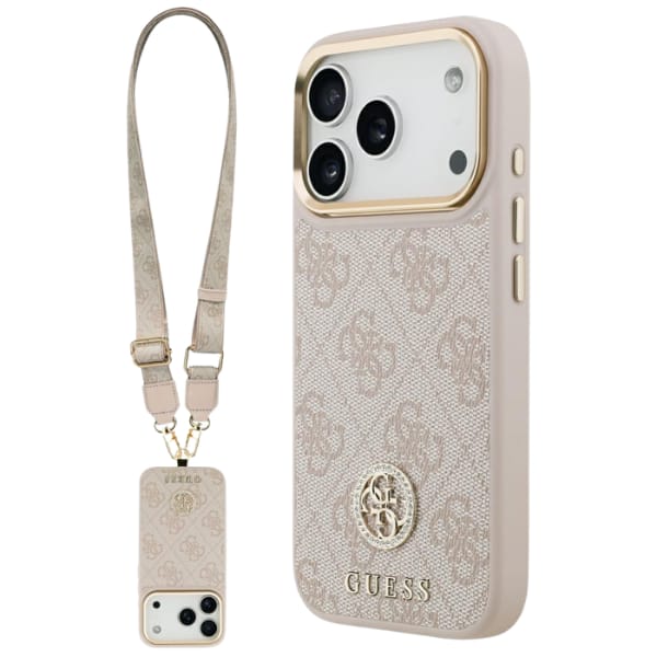 Etui Guess 4G Strass Logo & Big Strap    Metal Buttons MagSafe do iPhone 17 Pro różowy