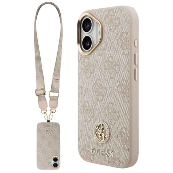 Etui Guess 4G Strass Logo & Big Strap    Metal Buttons MagSafe do iPhone 17 różowy