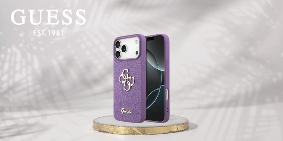 Etui Guess Fixed Glitter Big 4G do       iPhone 17 Pro Max liliowy