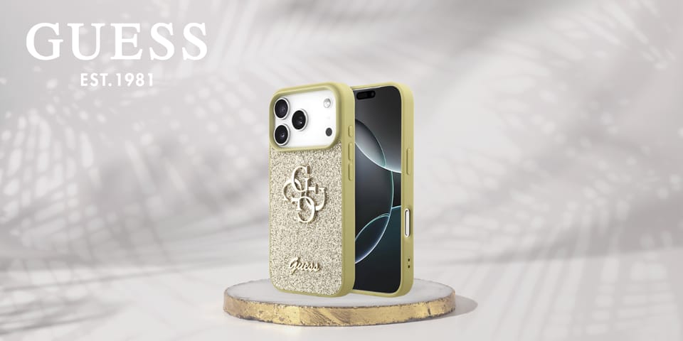 Etui Guess Fixed Glitter Big 4G do       iPhone 17 Pro złoty