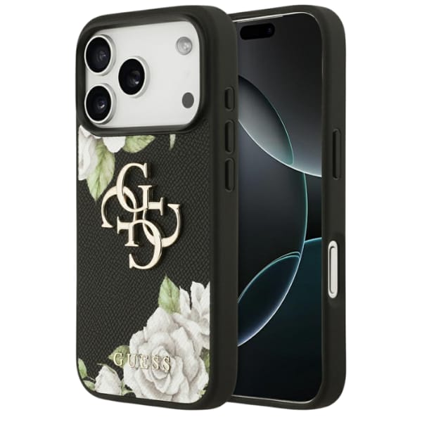 Etui Guess Grained Roses & Big 4G Logo   do iPhone 17 Pro czarny