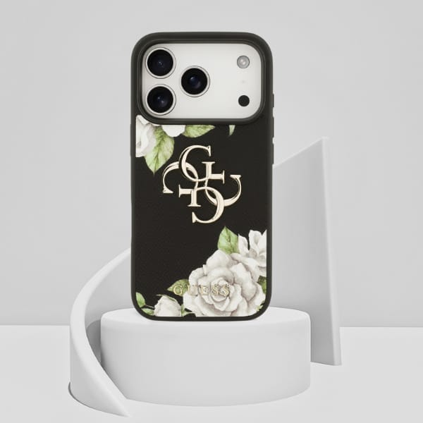 Etui Guess Grained Roses & Big 4G Logo   do iPhone 17 Pro czarny