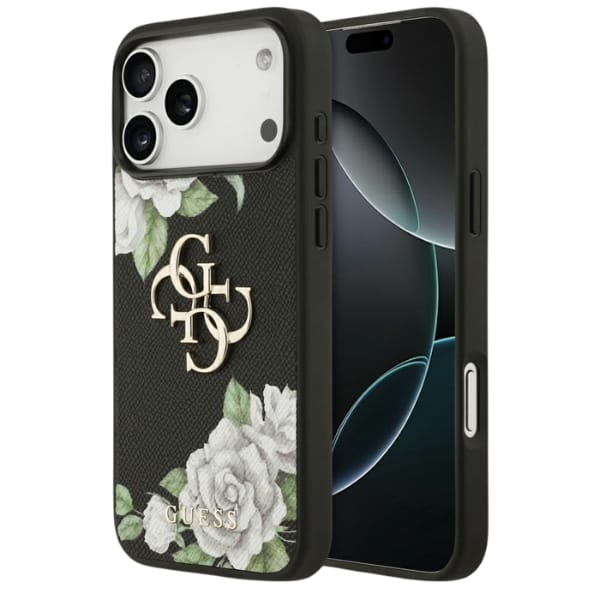 Etui Guess Grained Roses & Big 4G Logo   do iPhone 17 Pro Max czarny
