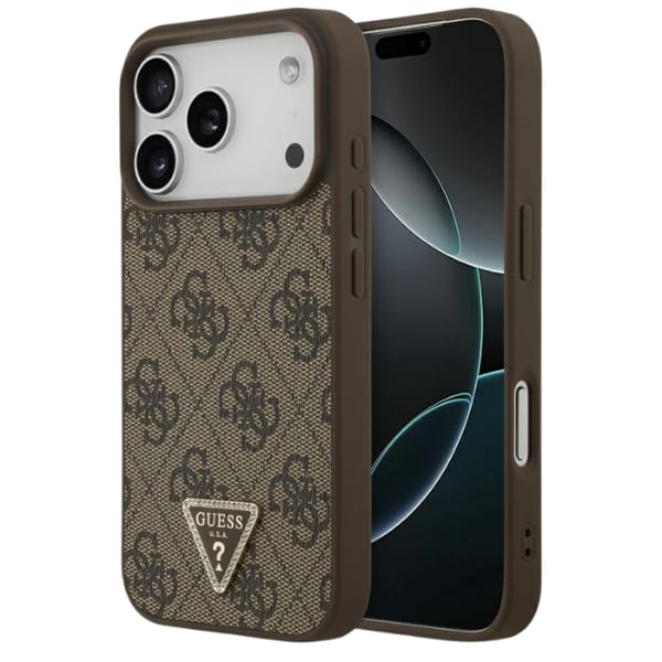Etui Guess Leather 4G Triangle Strass    MagSafe do iPhone 17 Pro brązowy