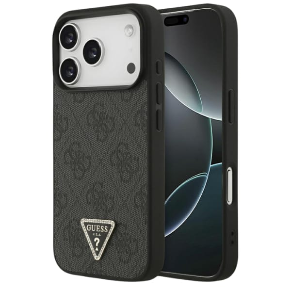 Etui Guess Leather 4G Triangle Strass    MagSafe do iPhone 17 Pro czarny