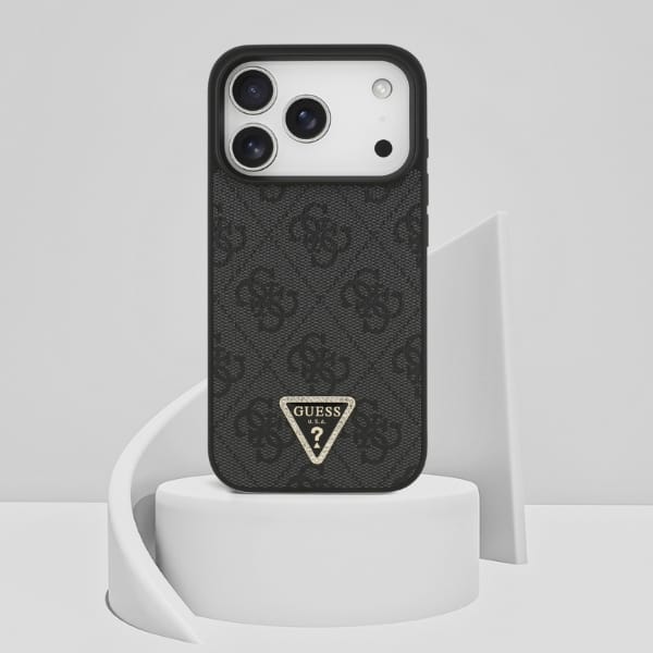 Etui Guess Leather 4G Triangle Strass    MagSafe do iPhone 17 Pro czarny