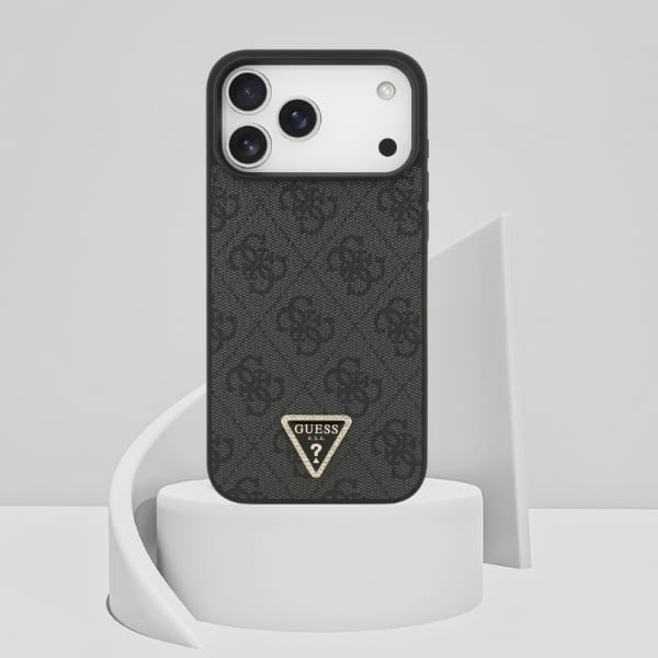 Etui Guess Leather 4G Triangle Strass    MagSafe do iPhone 17 Pro Max czarny