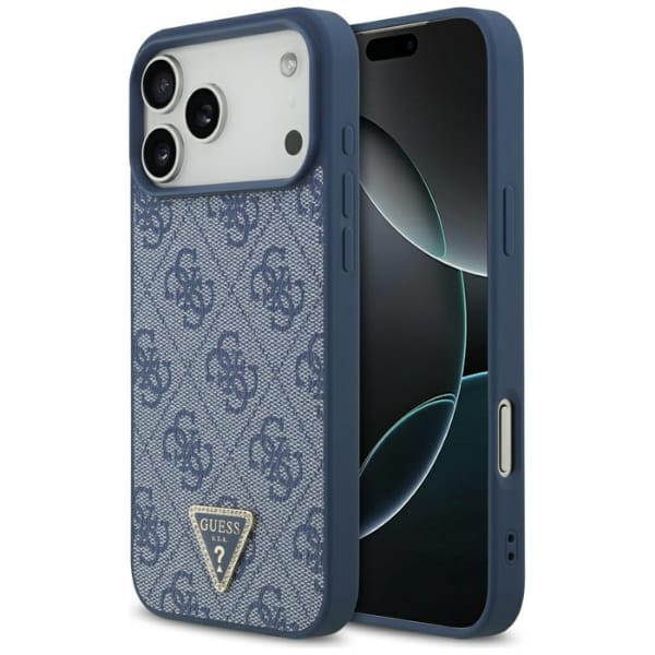 Etui Guess Leather 4G Triangle Strass    MagSafe do iPhone 17 Pro Max niebieski