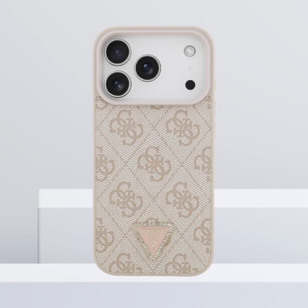 Etui Guess Leather 4G Triangle Strass    MagSafe do iPhone 17 Pro różowy