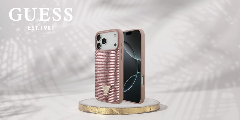 Etui Guess Rhinestone Triangle Logo do   iPhone 17 Pro Max różowy