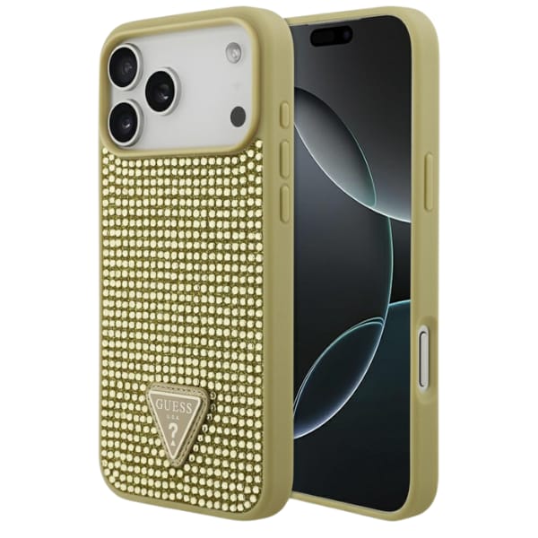 Etui Guess Rhinestone Triangle Logo do   iPhone 17 Pro Max złoty