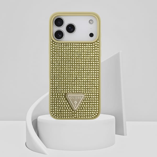 Etui Guess Rhinestone Triangle Logo do   iPhone 17 Pro Max złoty