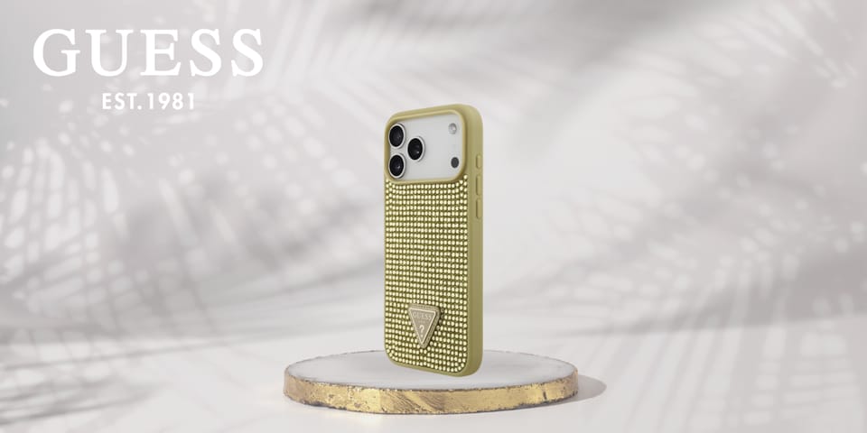 Etui Guess Rhinestone Triangle Logo do   iPhone 17 Pro Max złoty