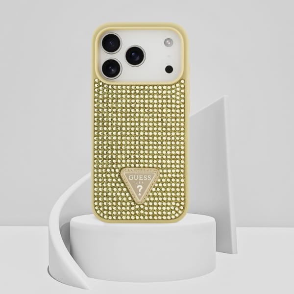 Etui Guess Rhinestone Triangle Logo do   iPhone 17 Pro złoty