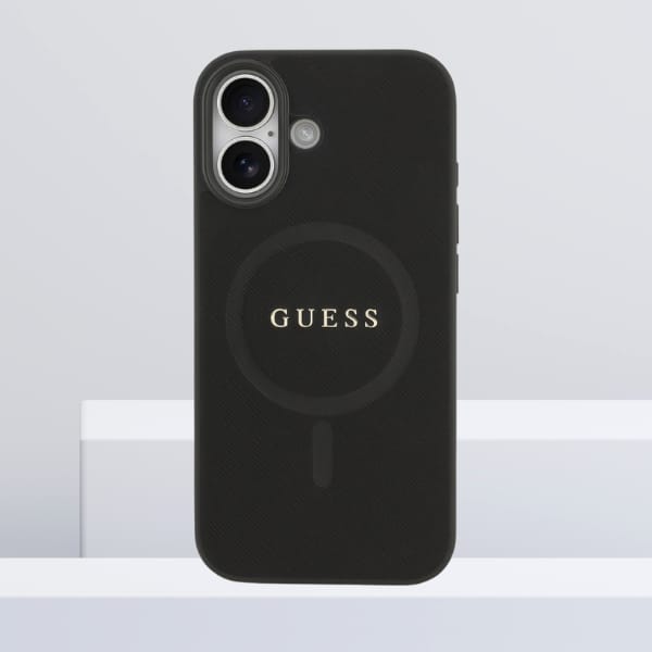 Etui Guess Saffiano Classic Logo MagSafe do iPhone 17 czarny