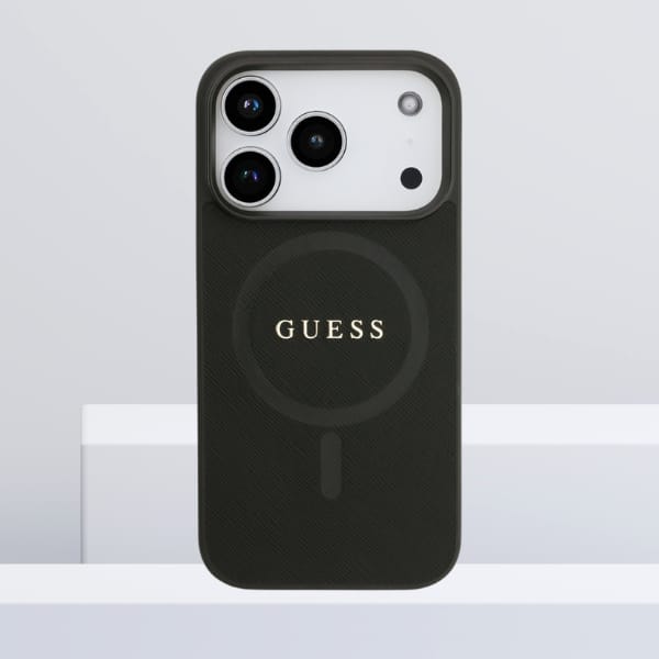 Etui Guess Saffiano Classic Logo MagSafe do iPhone 17 Pro czarny