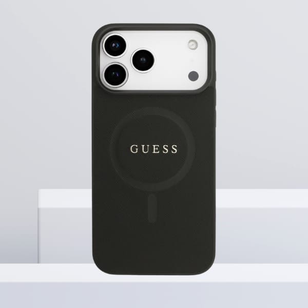 Etui Guess Saffiano Classic Logo MagSafe do iPhone 17 Pro Max czarny