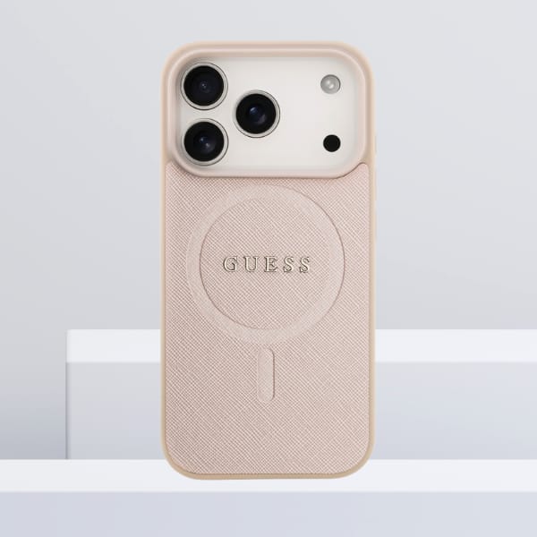 Etui Guess Saffiano Classic Logo MagSafe do iPhone 17 Pro różowy