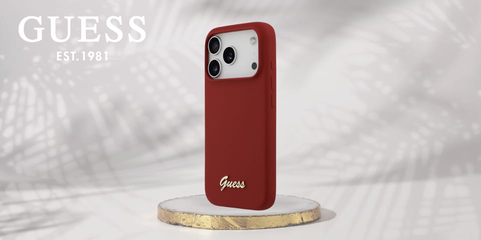 Etui Guess Silicone Script Metal Logo    MagSafe do iPhone 17 Pro magenta